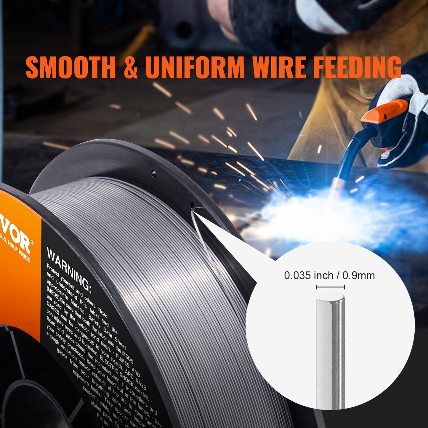 Flux Core Welding Wire, E71T-GS 0.089 cm 4.5 kg, Gasless Mild Steel MIG Welding Wire with Low Splatter for All Position Arc Welding and Outdoor Use