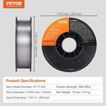 Flux Core Welding Wire, E71T-GS 0.089 cm 4.5 kg, Gasless Mild Steel MIG Welding Wire with Low Splatter for All Position Arc Welding and Outdoor Use