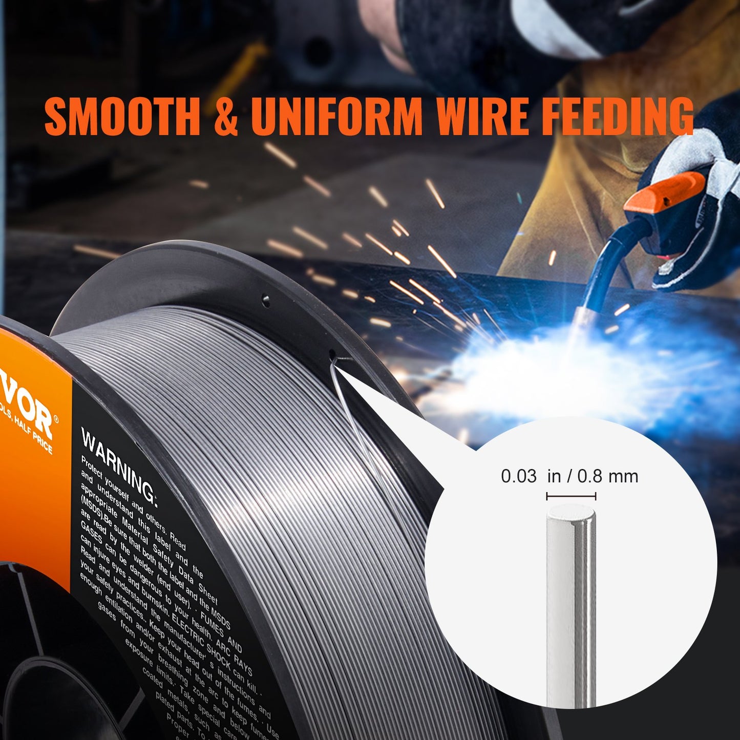 Flux Core Welding Wire, E71T-GS 0.8mm 4.5kg, Gasless Mild Steel MIG Welding Wire with Low Splatter for All Position Arc Welding and Outdoor Use
