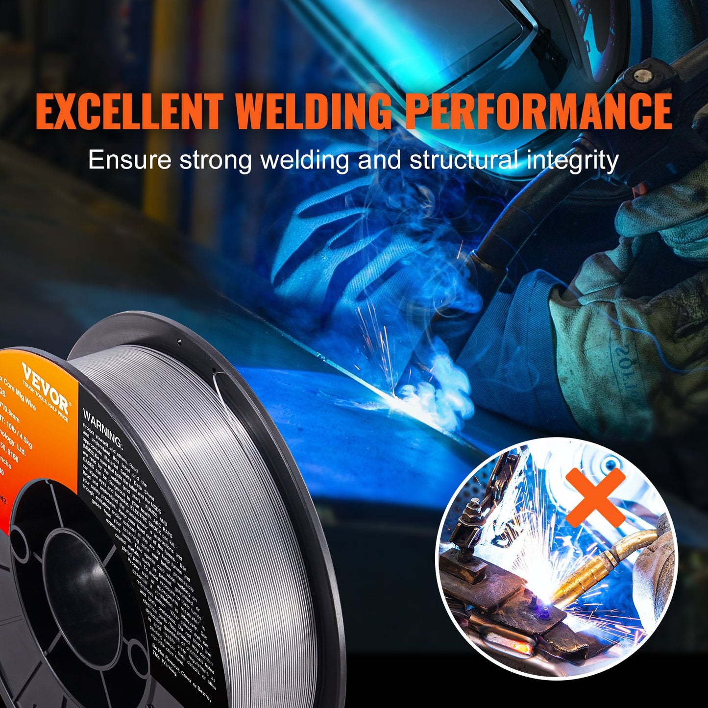 Flux Core Welding Wire, E71T-GS 0.8mm 4.5kg, Gasless Mild Steel MIG Welding Wire with Low Splatter for All Position Arc Welding and Outdoor Use
