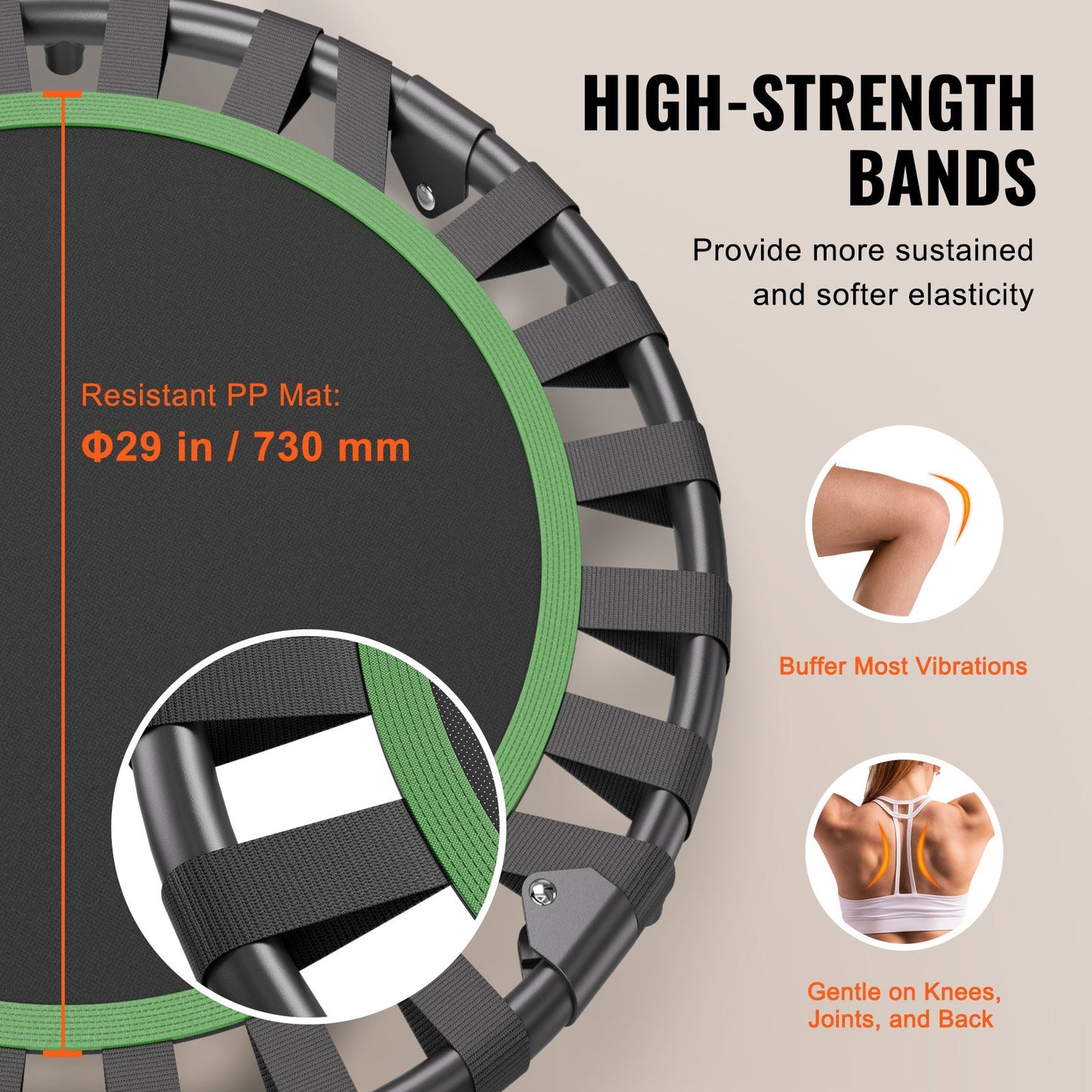 Hopfällbar minitrampolin, 36 tums fitnessrebounder, maxbelastning 90 kg träningstrampolin, stabil och tyst liten träningstrampolin för inomhusbruk, minitrampolin för vuxna inomhus-/trädgårdsträning