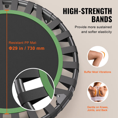 Hopfällbar minitrampolin, 36 tums fitnessrebounder, maxbelastning 90 kg träningstrampolin, stabil och tyst liten träningstrampolin för inomhusbruk, minitrampolin för vuxna inomhus-/trädgårdsträning