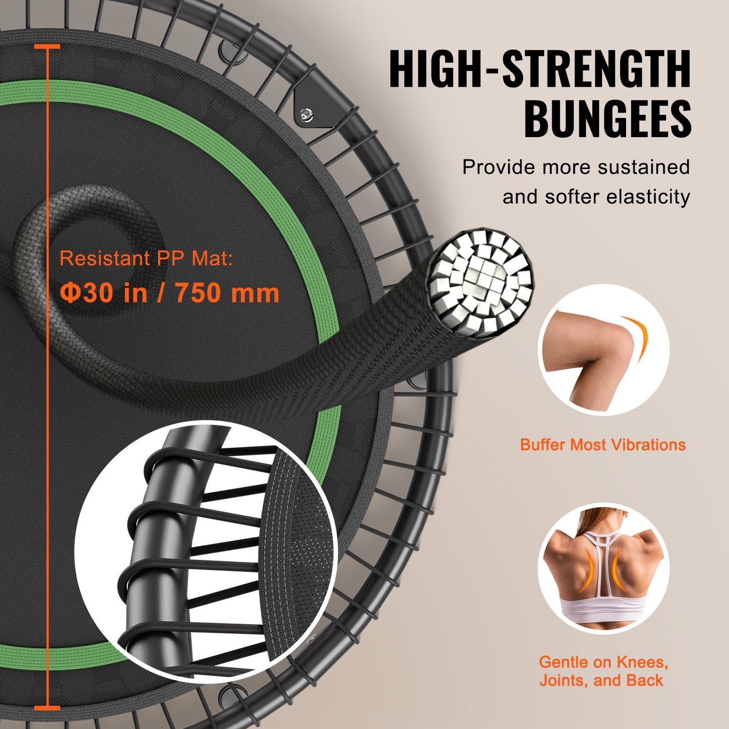 Hopfällbar mini-trampolin, 40 tums fitnessrebounder, maxbelastning 145 kg träningstrampolin, stabil och tyst trampolin med 4 nivåer höjdjusterbart skumhandtag, för vuxna inomhus-/trädgårdsträning