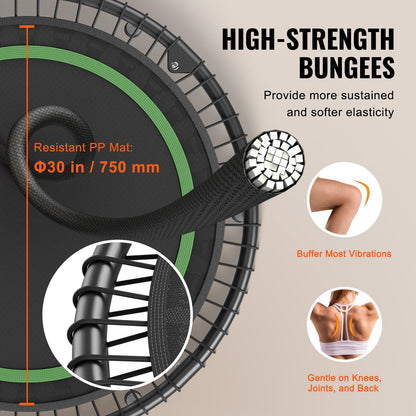 Hopfällbar mini-trampolin, 40 tums fitnessrebounder, maxbelastning 145 kg träningstrampolin, stabil och tyst trampolin med 4 nivåer höjdjusterbart skumhandtag, för vuxna inomhus-/trädgårdsträning