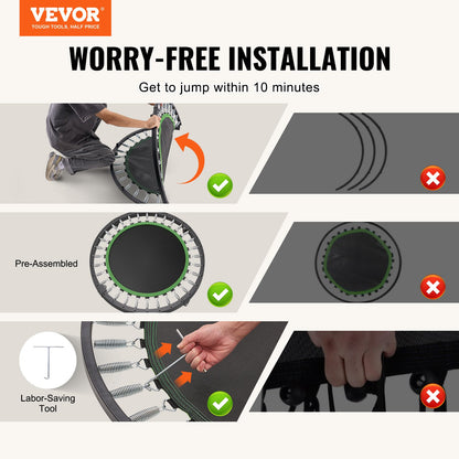 Foldable Mini Trampoline, 40 Inch Fitness Rebounder, Max Load 330lbs Exercise Trampoline, Stable & Quiet Trampoline with 4 Level Height Adjustable Foam Handle, for Adults Indoor/Garden Workout