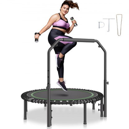 Foldable Mini Trampoline, 51 Inch Fitness Rebounder, Max Load 450lbs Exercise Trampoline, Stable & Quiet Trampoline with 4 Level Height Adjustable Foam Handle, for Adults Indoor/Garden Workout