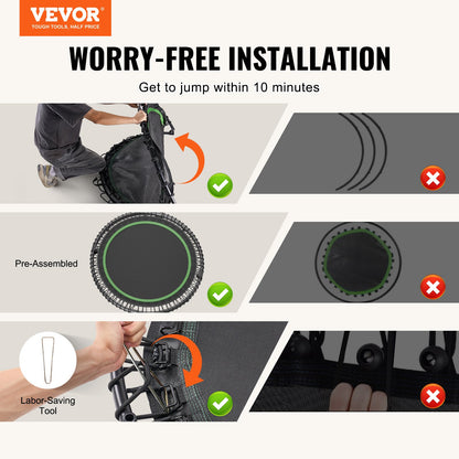 Foldable Mini Trampoline, 51 Inch Fitness Rebounder, Max Load 450lbs Exercise Trampoline, Stable & Quiet Trampoline with 4 Level Height Adjustable Foam Handle, for Adults Indoor/Garden Workout