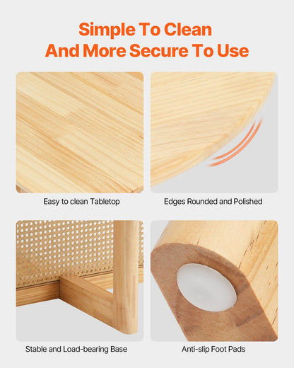 Rattan Coffee Table, Round Rattan Woven Wood Coffee Table with Rubber Wood Top, 33 in Modern Boho Circular Storage Coffee Table with Natural Wood Legs, for Living Room, Bedroom & Small Spaces