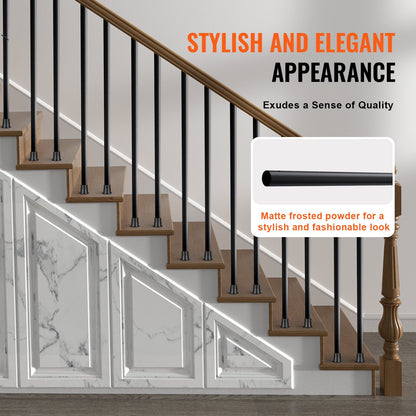 Metallbaluster för trappuppgång, 3/4'' runda x 32'' långa dekorativa aluminiumräckespindar, 101-pack däckbaluster med skruvar, klassiskt ihåligt däckräcke satinsvart pulverlackerat för veranda
