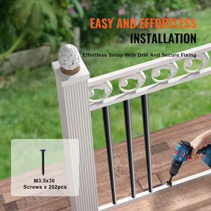 Metallbaluster för trappuppgång, 3/4'' runda x 32'' långa dekorativa aluminiumräckespindar, 101-pack däckbaluster med skruvar, klassiskt ihåligt däckräcke satinsvart pulverlackerat för veranda