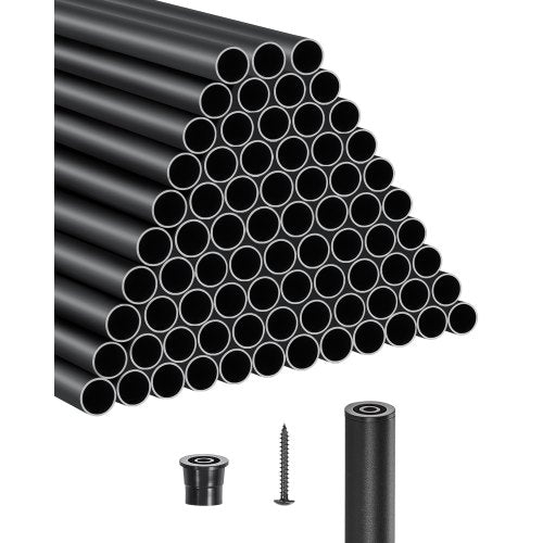 Staircase Balusters 101 Pack, 26 In Aluminum Stair Balusters, 3/4 Inch Water-Proof Round Metal Spindle Railing, Hollow Deck Railing with Rail Caps & Screws for Stairs, Porch, Patio, Matte Black