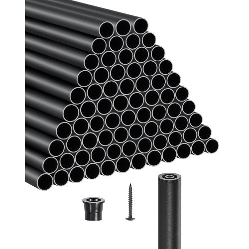Staircase Balusters 101 Pack, 32 In Aluminum Stair Balusters, 3/4 In Water-Proof Round Metal Spindle Railing, Hollow Deck Railing with Rail Caps & Screws for Stairs, Porch, Patio, Fence, Black