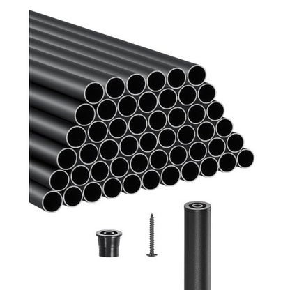 Staircase Balusters 51 Pack, 26 In Aluminum Stair Balusters, 3/4 In Water-Proof Round Metal Spindle Railing, Hollow Deck Railing with Rail Caps & Screws for Stairs, Porch, Patio, Fence, Black