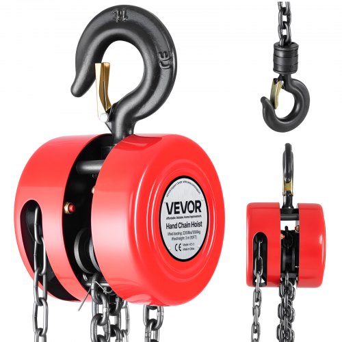 Hand Chain Hoist, 1 Ton Capacity, Manual Chain Block with Upgrade G70 Galvanized Chain, 3 m Lifting Height, Heavy Duty Pulley Hoist for Garage Warehouse Automotive Machinery, Red
