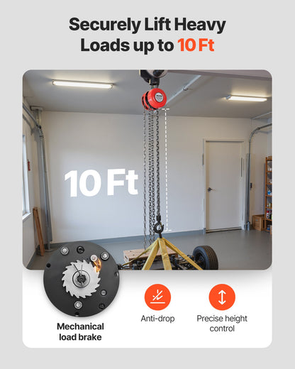 Hand Chain Hoist, 1 Ton Capacity, Manual Chain Block with Upgrade G70 Galvanized Chain, 3 m Lifting Height, Heavy Duty Pulley Hoist for Garage Warehouse Automotive Machinery, Red