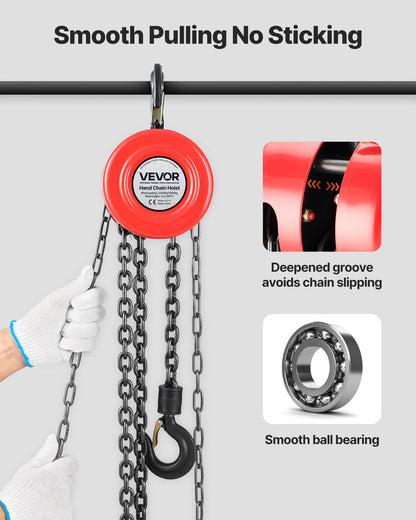 Hand Chain Hoist, 1 Ton Capacity, Manual Chain Block with Upgrade G70 Galvanized Chain, 3 m Lifting Height, Heavy Duty Pulley Hoist for Garage Warehouse Automotive Machinery, Red
