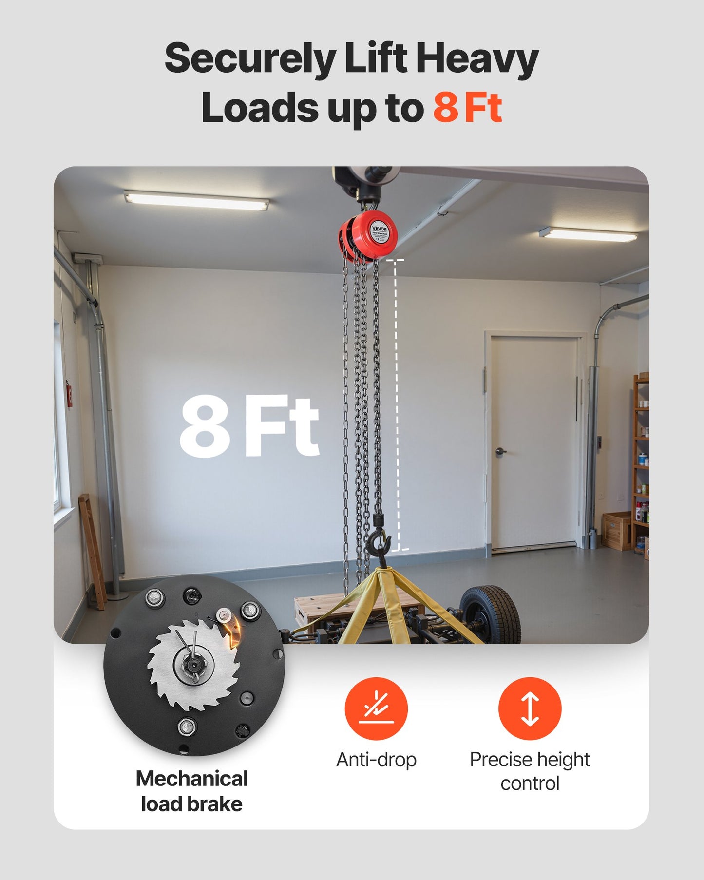 Handtelfer, 1 ton kapacitet, manuell kedjeblock med uppgradering G70 galvaniserad kedja, 2,44 m lyfthöjd, kraftig remskivetelfer för garage, lager, fordonsmaskiner, röd