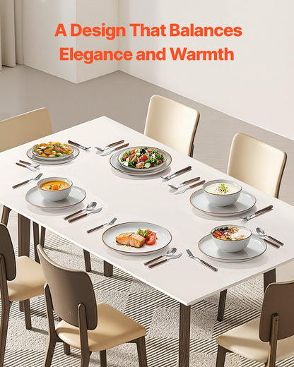 Dinnerware Set, Service for 6 People, Round Plates and Bowls Sets, Scratch Resistant Ceramic Dinner Ware, Dishwasher and Microwave Suitable Kitchen Dishes, for Dessert Salad Soup Pasta, White