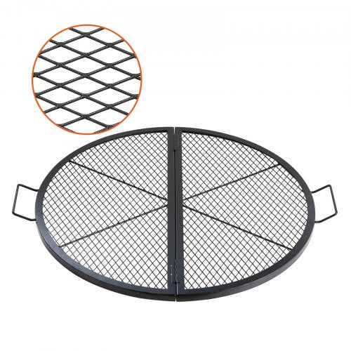 X-Marks Fire Pit Grill Grate, Foldable Round Cooking Grate, Heavy Duty Steel Campfire BBQ Grill Grid with Handle and Support X Wire, Portable Camping Cookware for Outside Party, 36 Inch Black