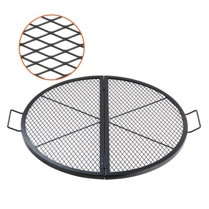 X-Marks Fire Pit Grill Grate, Foldable Round Cooking Grate, Heavy Duty Steel Campfire BBQ Grill Grid with Handle and Support X Wire, Portable Camping Cookware for Outside Party, 36 Inch Black