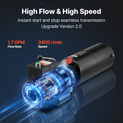 Hydraulic Pump Power Unit, AC 220V, 10 Quart Single Acting Hydraulic Unit, 6.3 L/min Oil Flow, Max Discharge Pressure 22 MPa for Dump Truck, Auto Repair Garage, Car Lifting Platforms, Black