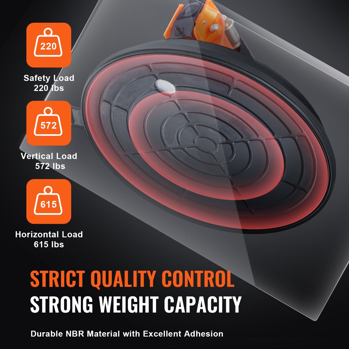 Glassugkopp, 20,3 cm 279 kg lastkapacitet, vakuumsugkopp med ABS-handtag och bärlåda, kraftig industriell sugkoppslyftare för glas, granit, kakel, metall