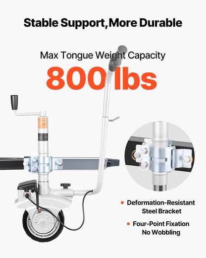 Elektrisk släpvagn, 2,5 ton dragkapacitet, 380 W 12 V motoriserat stödhjul med 7 m/min körhastighet, 31–63 cm justerbar klämhöjd och 20,3 cm gummidäck, för flytt av husvagn och båt