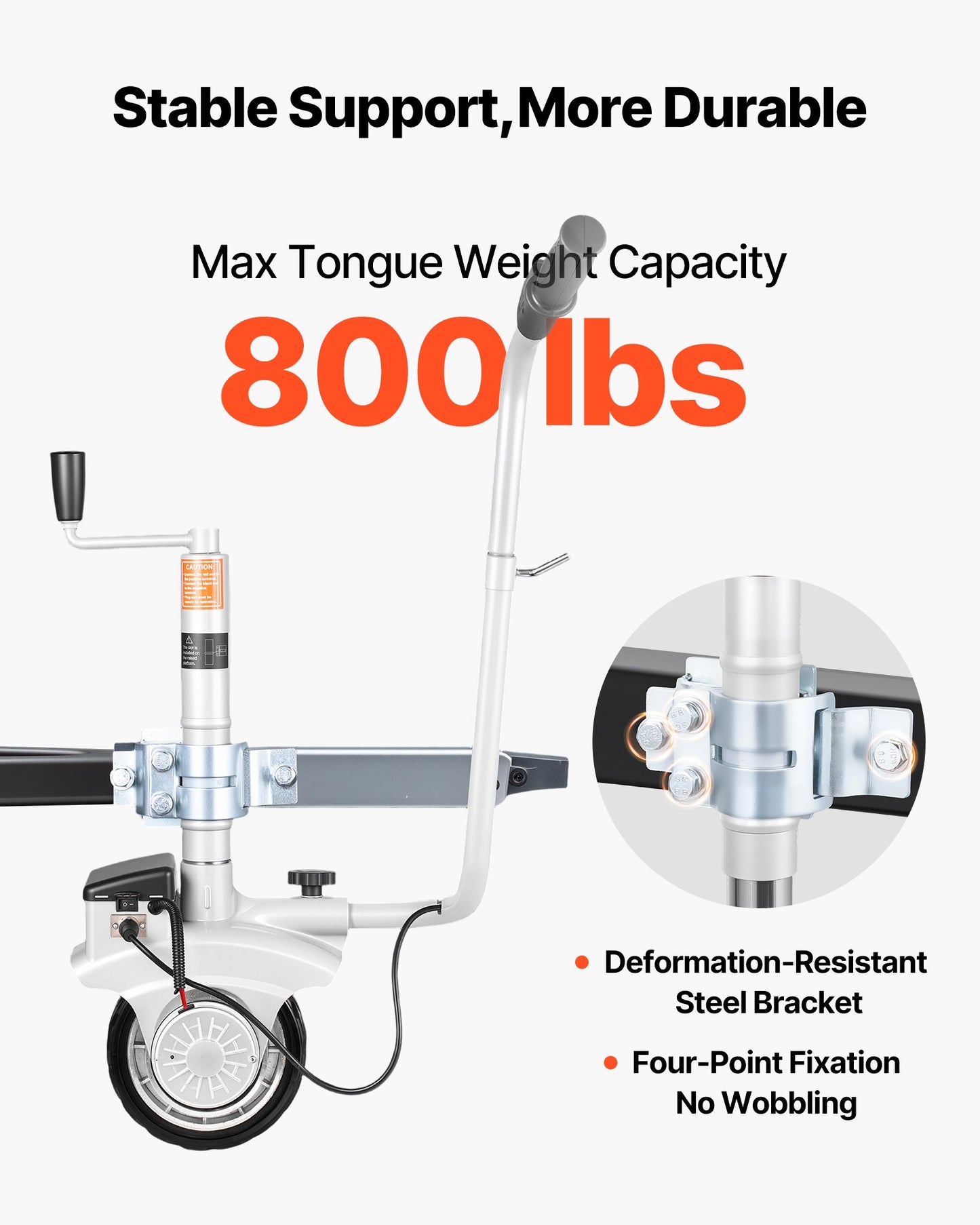 Elektrisk släpvagn, 2,5 ton dragkapacitet, 380 W 12 V motoriserat stödhjul med 7 m/min körhastighet, 31–63 cm justerbar klämhöjd och 20,3 cm gummidäck, för flytt av husvagn och båt