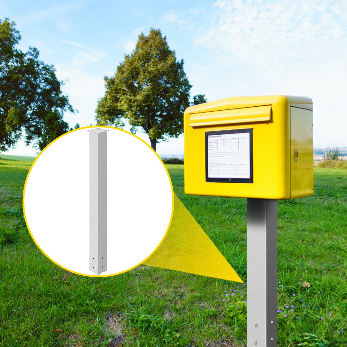 Brevlådestolpe, 43" högt brevlådeställ, vit pulverlackerad brevlådestolpssats, Q235 stålstolpe för ytmontering för trottoar och gatukant, universell brevlådestolpe för utomhusbrevlåda