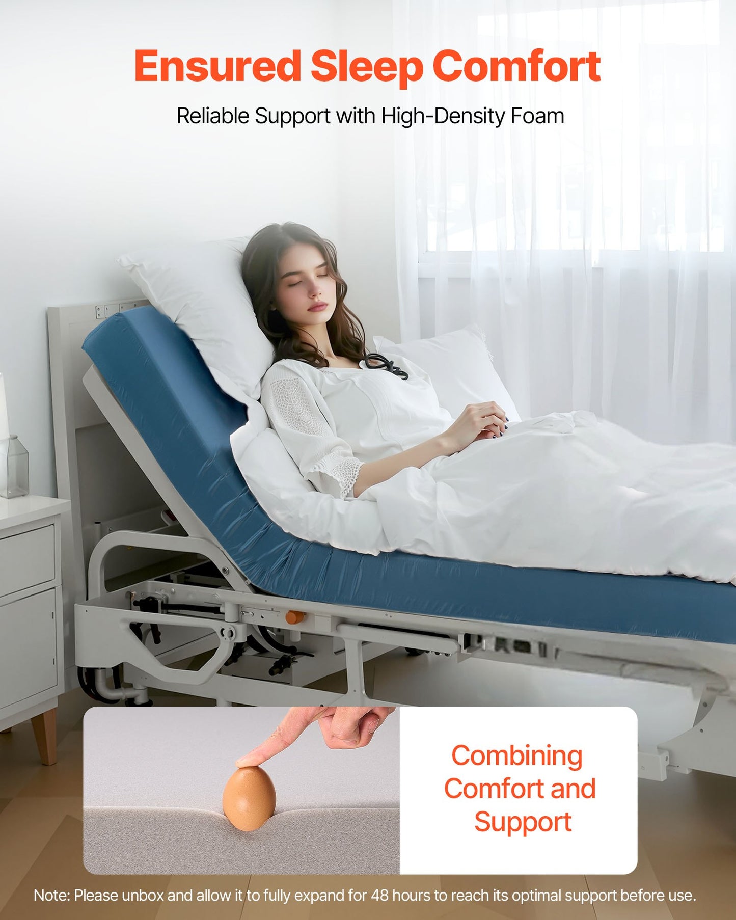 Sjukhussängmadrass, 159 kg lastkapacitet, tryckfördelande långtidsvård Medicinsk skummadrass, vattentät för behandling av liggsår, vårdhem och hemsjukvård, 914 x 2030 x 153 mm