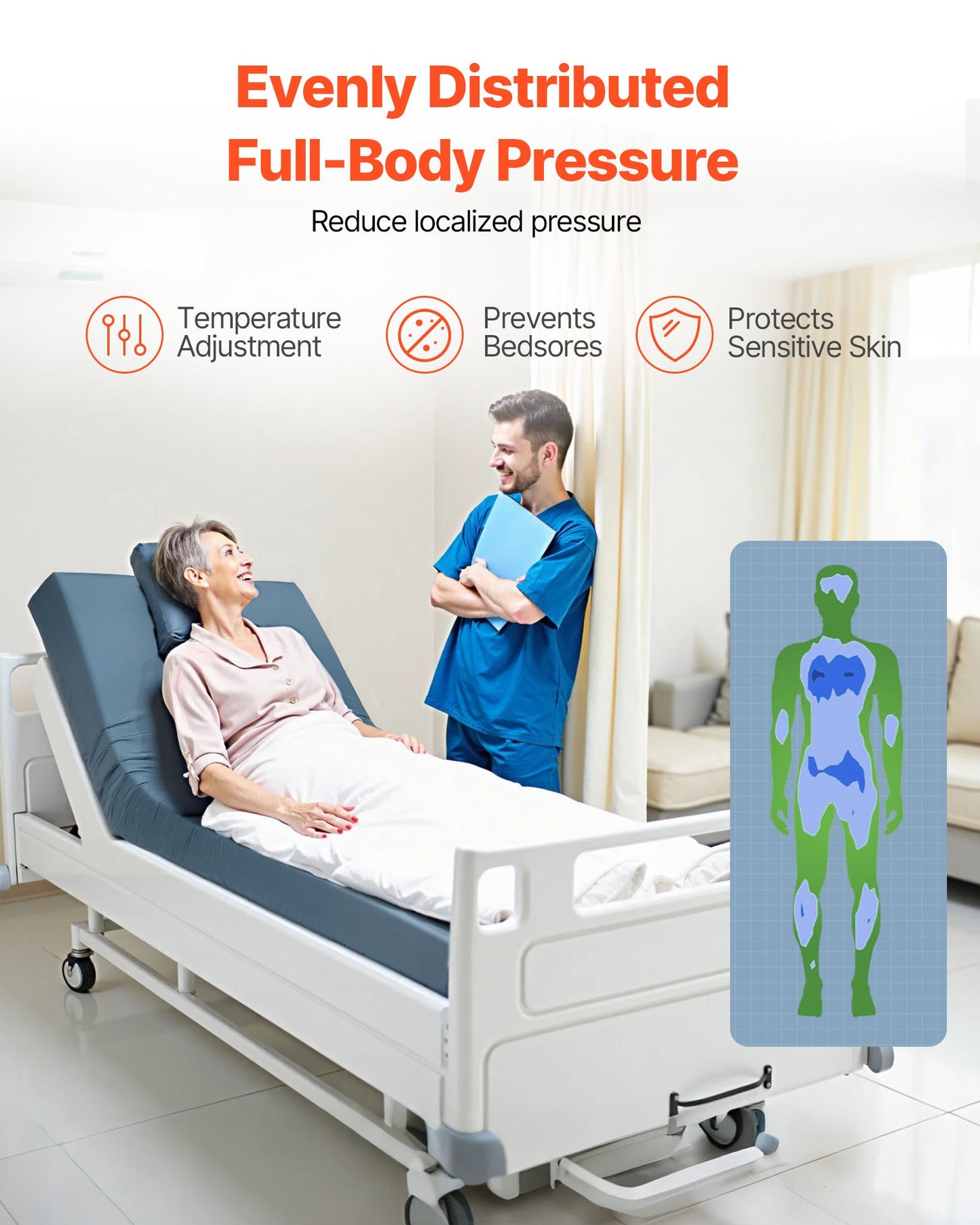 Sjukhussängmadrass, 159 kg lastkapacitet, tryckfördelande långtidsvård Medicinsk skummadrass, vattentät för behandling av liggsår, vårdhem och hemsjukvård, 914 x 2030 x 153 mm
