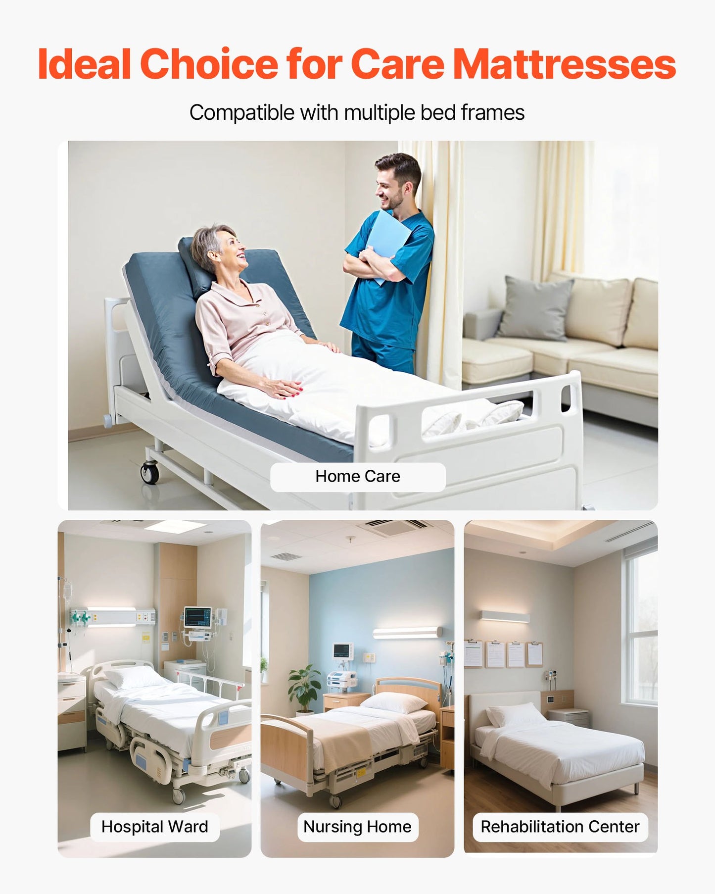 Hospital Bed Mattress, 159 kg Load, Long Term Care Pressure Redistribution Medical-Grade Dual Layer Foam Mattress, Waterproof for Bedsore Treatment Nursing Homes & Home Care, 914 x 2030 x 153 mm