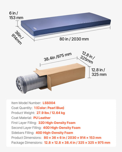 Hospital Bed Mattress, 227 kg Load, Long Term Care Pressure Redistribution Medical-Grade Dual Layer Foam Mattress, Waterproof for Bedsore Treatment Nursing Homes & Home Care, 914 x 2030 x 153 mm