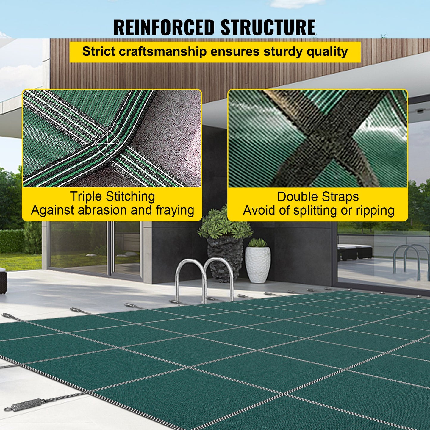 Rectangular Safety Mesh Swimming Pool Cover 4.27 x 7.92 m Green Winter Outdoor