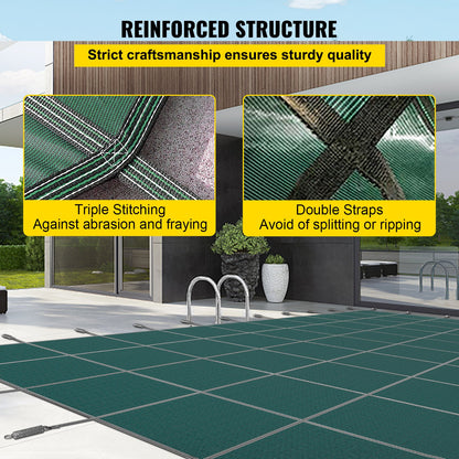 Swimming Pool Cover Pool Safety Cover 16x32FT Rectangle Inground Safety Pool Cover Green Mesh Solid Pool Safety Cover for Swimming Pool Winter Safety Cover