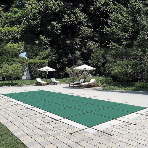 Pool Safety Cover 5.48 x12.8 m, Inground Pool Cover fit for 4.88 x12.19 m Pool, Rectangle Inground Safety Pool Cover Green Mesh Solid Pool Safety Cover for Swimming Pool Winter Safety Cover