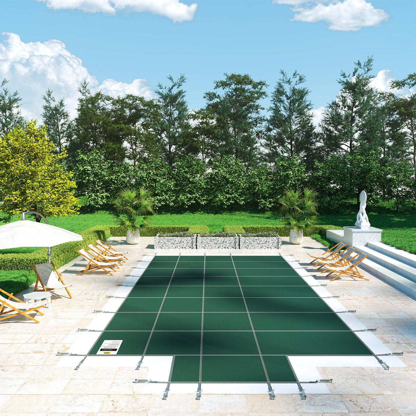 Pool Safety Cover Fits 18x36ft Rectangle Inground Pools, Safety Pool Cover with 4x10ft Center End Step, Mesh Solid Pool Cover with Drainage Holes for Swimming Pool, Winter Safety Cover, Green