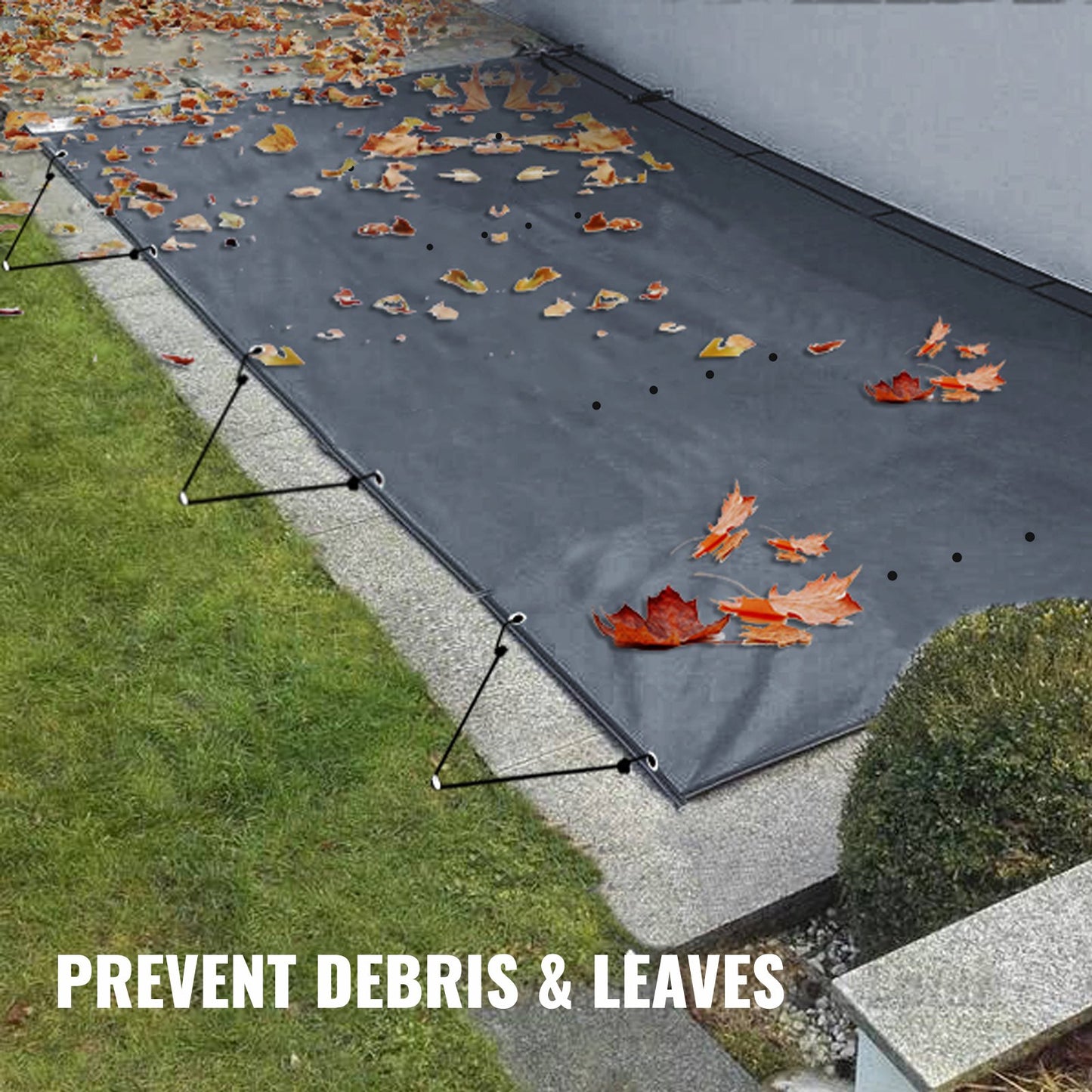 Poolskydd, 11,5x19,6 fot nedgrävt poolskydd, träkolsfärgade PVC-poolskydd, rektangulärt säkerhetspoolskydd nedgrävt poolskydd massivt säkerhetspoolskydd för pool vinterskydd