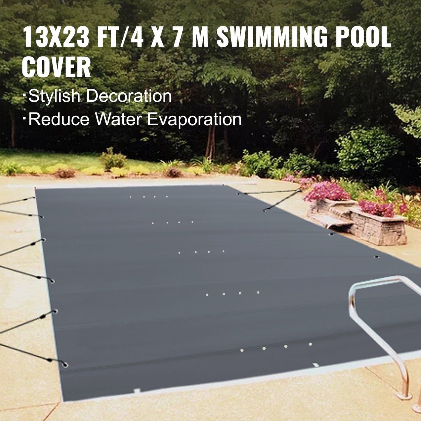 Poolskydd, 13x23 fot nedgrävt poolskydd, träkolsfärgade PVC-poolskydd, rektangulärt säkerhetspoolskydd vinterpoolskydd massivt säkerhetspoolskydd för pool vinterskydd