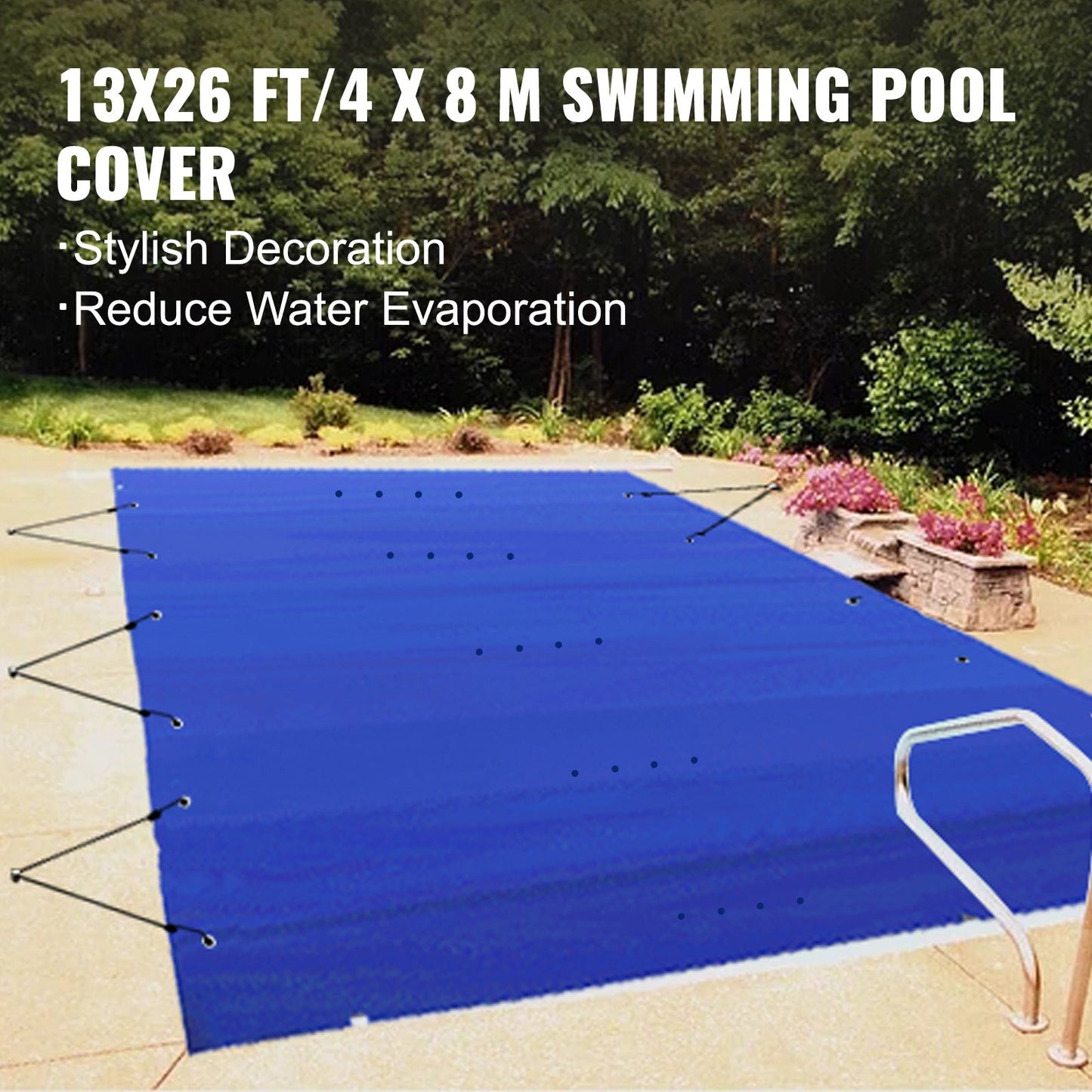 Poolskydd, 13x26 fot nedgrävt poolskydd, blått PVC-poolskydd, rektangulärt säkerhetspoolskydd vinterpoolskydd massivt säkerhetspoolskydd för pool vinterskydd