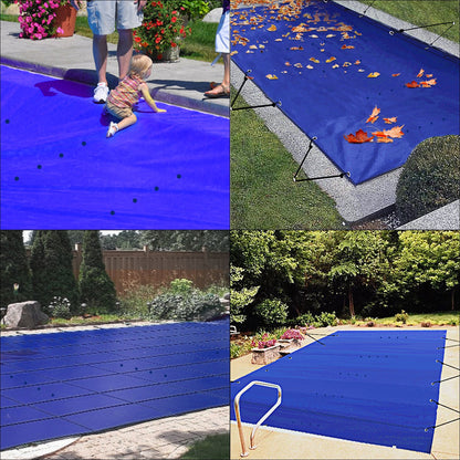 Poolskydd, 13x26 fot nedgrävt poolskydd, blått PVC-poolskydd, rektangulärt säkerhetspoolskydd vinterpoolskydd massivt säkerhetspoolskydd för pool vinterskydd