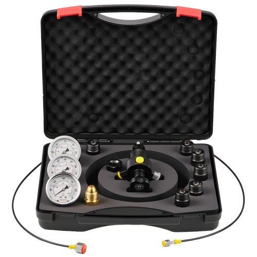 Hydraulisk kväveackumulatorladdningssats, allt-i-ett kvävepåfyllningssats, trycktestsystem med 3 mätare (100, 250, 400 bar), 6 adaptrar och kopplingar, 1 gasslang, 1 ventil, 1 CGA580-adapter