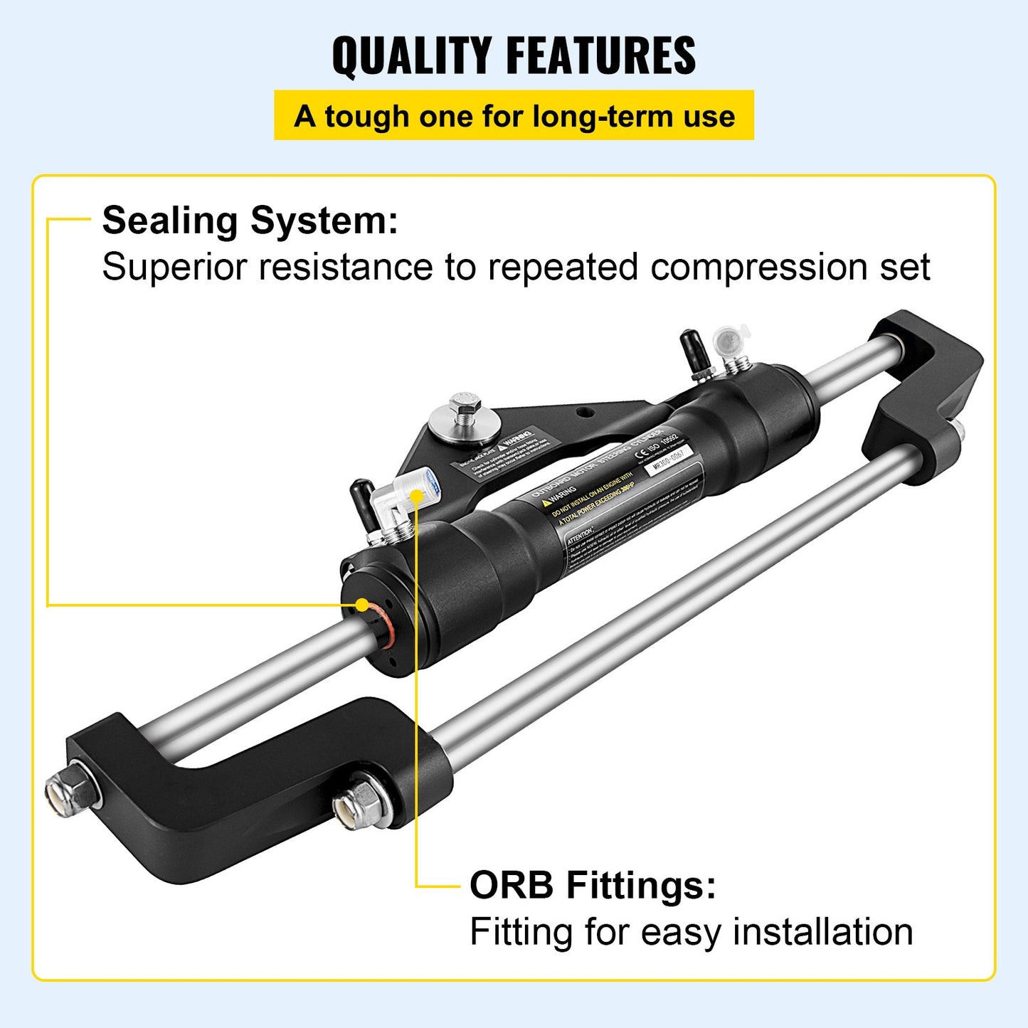Hydraulic Steering Cylinder 300HP, Hydraulic Steering Front Mount Hydraulic Outboard Marine Steering Kit Without Hydraulic Hose and Helm for Outboards Boat Steering System