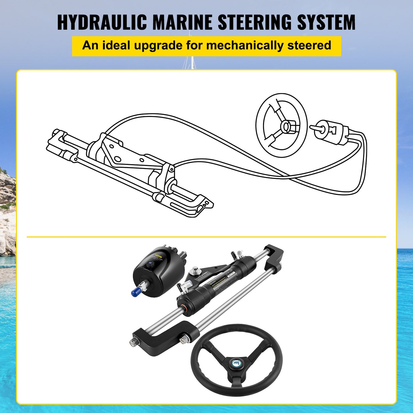 Hydraulic Steering Kit 300HP, Hydraulic Boat Steering Kit Helm Pump, Hydraulic Boat Steering Kit Without Hydraulic Steering Hose for Boat Steering System