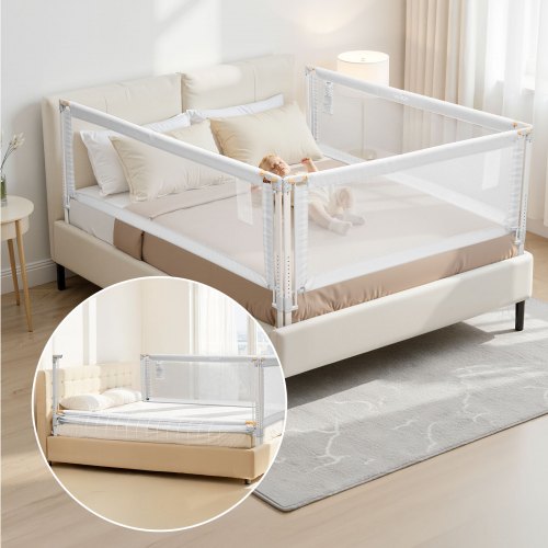 3 Piece Toddler Bed Rail, Kids Beds Guard Rail with Reinforced Iron Pipe and Oxford Cloth, Adjustable Height Bed Side Railing, Portable Guard Bumper Barrier for Queen Size, 3 Sides, Grey