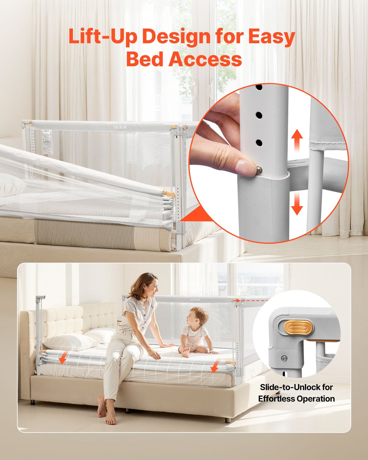 3-delad sänggrind för småbarn, skyddsräcke för barnsängar med förstärkt järnrör och oxfordtyg, justerbart sängräcke på sidorna, bärbart skyddsräcke för king size-säng, 3 sidor, grå