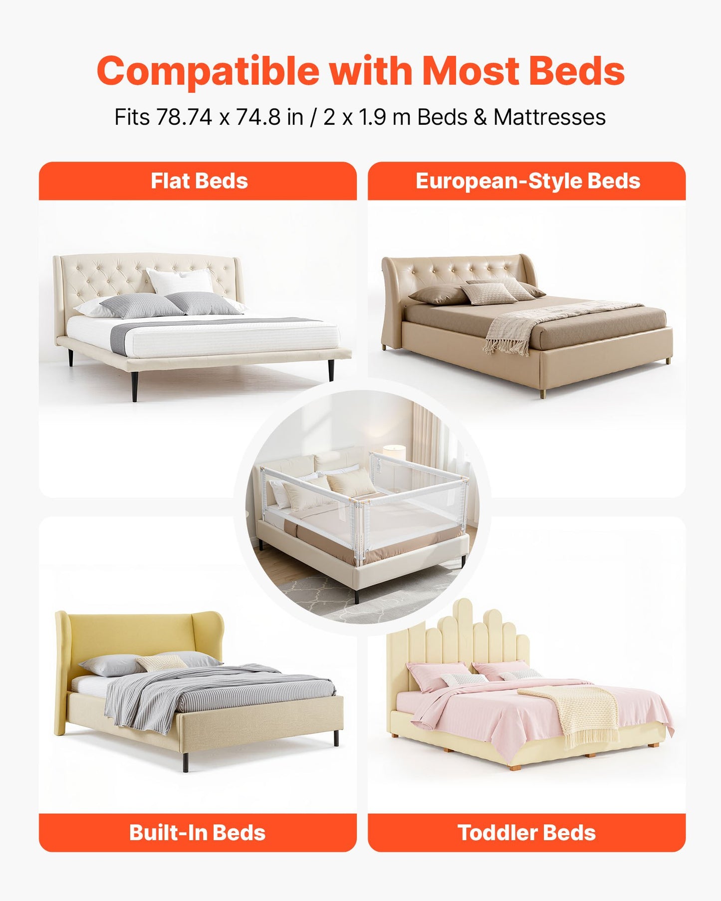 3-delad sänggrind för småbarn, skyddsräcke för barnsängar med förstärkt järnrör och oxfordtyg, justerbart sängräcke på sidorna, bärbart skyddsräcke för king size-säng, 3 sidor, grå