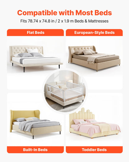 3-delad sänggrind för småbarn, skyddsräcke för barnsängar med förstärkt järnrör och oxfordtyg, justerbart sängräcke på sidorna, bärbart skyddsräcke för king size-säng, 3 sidor, grå