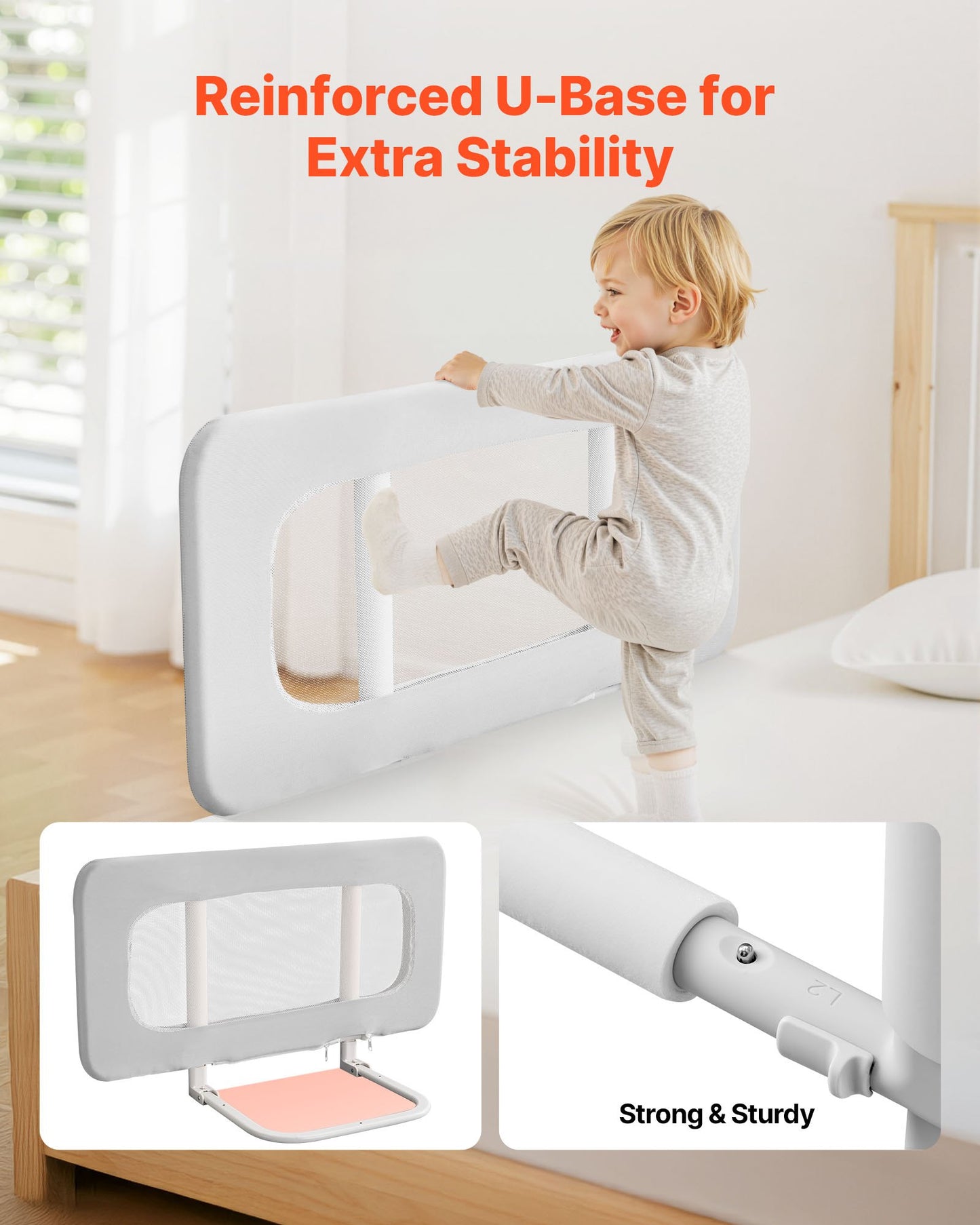 Toddler Bed Rail, Kids Beds Guard Rail with Reinforced Iron Pipe and Oxford Cloth, Adjustable Height Bed Side Railing, Portable Guard Bumper Barrier for Crib, Bunk, 800 x 670 mm, 1 Piece