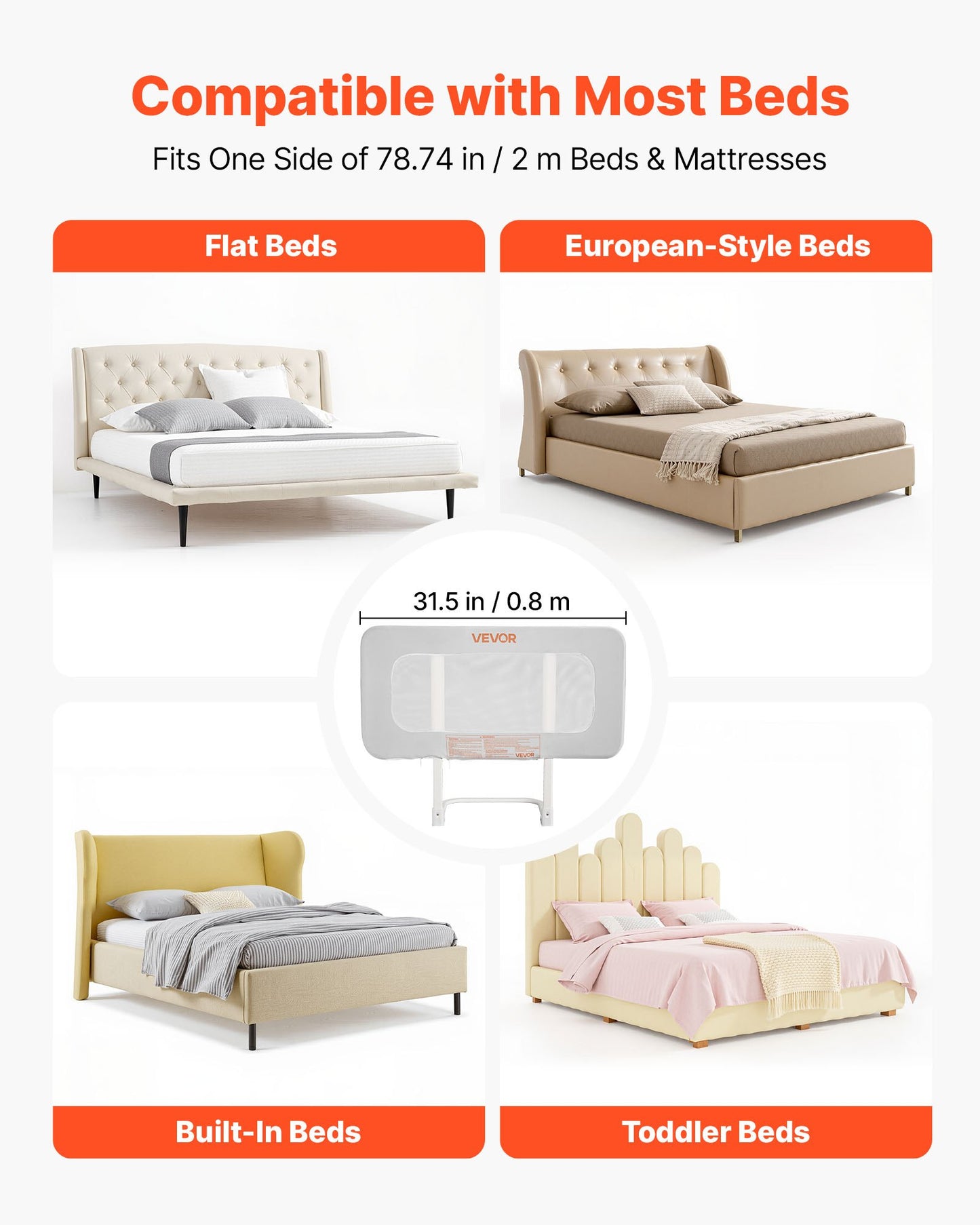 Toddler Bed Rail, Kids Beds Guard Rail with Reinforced Iron Pipe and Oxford Cloth, Adjustable Height Bed Side Railing, Portable Guard Bumper Barrier for Crib, Bunk, 800 x 670 mm, 1 Piece